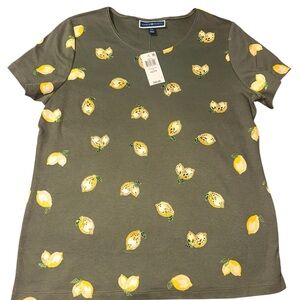 NEW WITH TAGS Karen Scott PXL Lemon Print T-Shirt